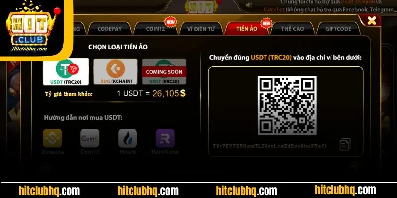 nạp tiền hitclub bằng tiền mã hóa